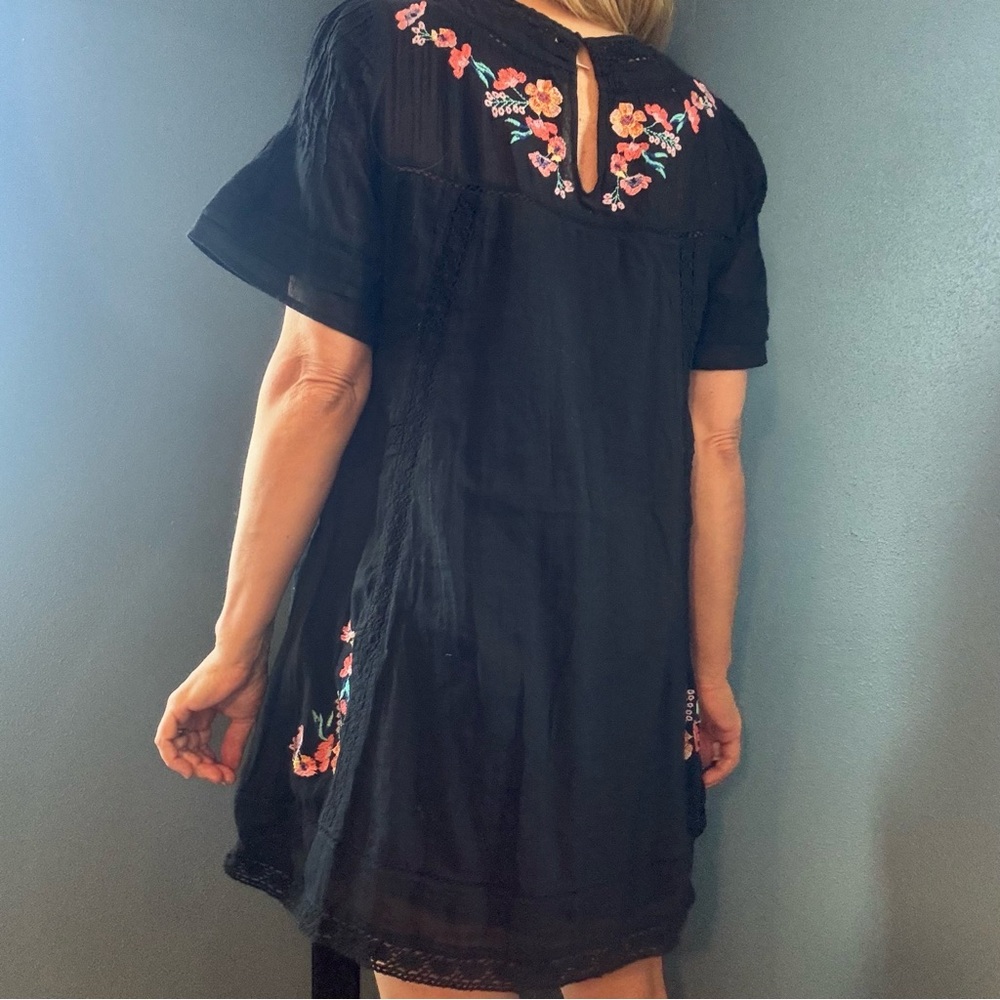 Free People Perfectly Victorian Black with Floral Embroidery Mini Dress - Picture 3 of 10